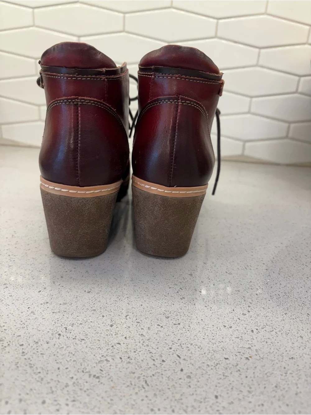 PIKOLINOS Burgundy Leather Wedge Ankle Boots